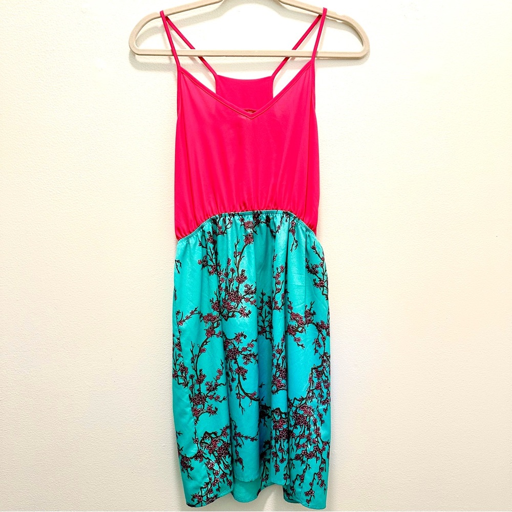 Vibrant Pink and Blue Floral Women's Dress